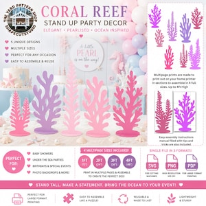 DIY big color cutout Coral reef pink purple prop pdf Digital pattern template ,Printable trace and Cut Stencil,woodworking pattern, 5 sizes