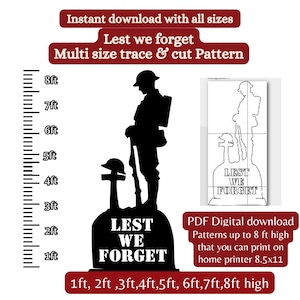 Lest we forget Soldier pattern, yard display Silhouette cutout, Stencil Template bundle , Remembrance day, veterans Printable Trace Cutout