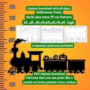 3ft 4ft 5ft 6ft giant Halloween train silhouette pattern ,spooky pumpkins diy Stencil Template Printable cutout ,PDF Locomotive caboose