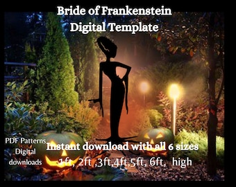 Life size Halloween monster bride silhouette template,  woodworking pattern, halloween Scene window silhouette pattern, killer decal 5ft 6ft