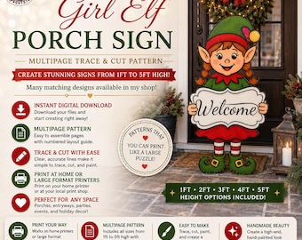 Elf Elves girl Christmas yard art display template pattern, Holding sign, printable pdf stencil , woodworking,, coroplast , digital stencil