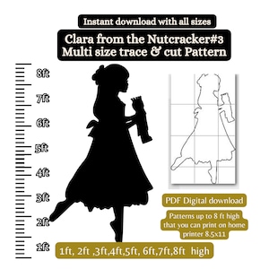 Clara de quebra-nozes de Natal de 1 a 8 pés, padrão de modelo de exibição de cartão de quintal, estêncil digital em pdf para impressão, recorte de marcenaria com serra de rolagem, sinal