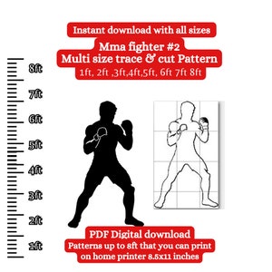 Silueta de boxeador, patrón de plantilla en PDF imprimible, planos de carpintería de boxeo, plantilla de 1 pie, 2 pies, 3 pies, 4 pies, 5 pies, 6 pies, 7 pies y 8 pies