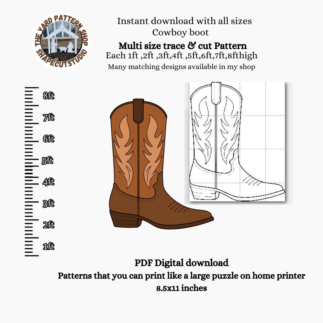 Life Size Leaning Cowboy Boot, Ranch Decor Silhouette Template, Yard ...