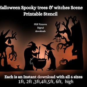 6ft Garage door silhouette template, Halloween Scene silhouette Witches Decor Panel for Garage, halloween window silhouette pattern, decal