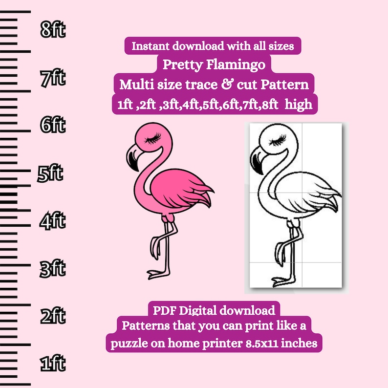 Flamingo Ruler 2ft 3ft 4ft 5ft 6ft 7ft 8ft Flamingo PDF Template ,printable Trace and ...