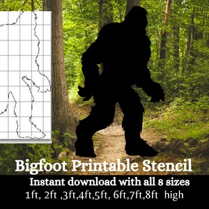 Modèle de pochoir PDF découpé Big foot de 8 pieds, modèle imprimable, carte d'art de jardin, découpe de bois, pochoir numérique pour le travail du bois, construction sasquatch