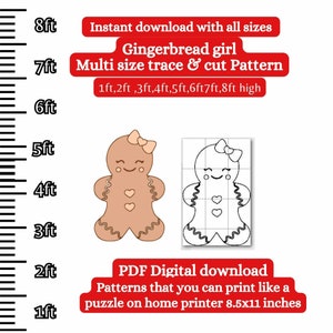 modello PDF modello donna ragazza pan di zenzero a grandezza naturale, traccia stampabile e taglio, modello silhouette natalizia, stencil, cortile natalizio