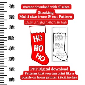 Patrón de media navideña caprichosa, plantilla digital para imprimir, trazar y cortar, patrón en PDF, silueta navideña para arte de jardín, recorte de carpintería, Ho ho ho
