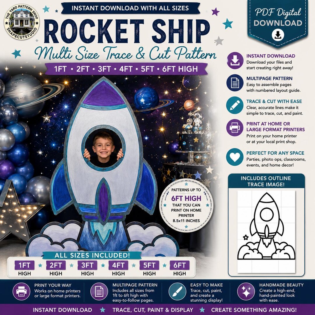 Trace Rocketship Life Size Rocket Ship Silhouette Printable Trace and Cut Space ...