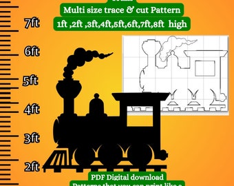 3ft 4ft 5ft 6ft Santa train silhouette ,Christmas Stencil Template pdf Christmas Décor Digital Download, Printable cutout ,PDF Locomotive