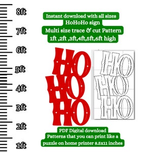 Patrón de letrero navideño caprichoso hohoho, plantilla digital para imprimir, trazar y cortar, patrón en PDF, silueta de arte de jardín, recorte de carpintería, Ho ho ho
