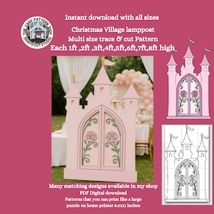 Patrón recortado de castillo de cuento de hadas encantado para accesorios de fiesta de princesas, plantilla imprimible en PDF, plantilla de carpintería, plantilla de arte de jardín digital SVG