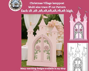 Enchanted Fairytale Castle Cut out pattern for Princess party prop, pdf printable template, woodcraft stencil, digital yard art stencil svg