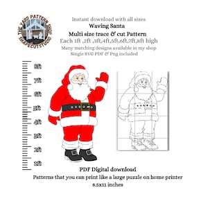Modello PDF a grandezza naturale di Babbo Natale che saluta, modello stampabile da tracciare e tagliare, modello di silhouette natalizia, stencil, decorazione artistica da giardino, grande 5 piedi 6 piedi