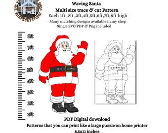 Life size waving Santa pattern PDF template ,Printable trace and Cut, Christmas silhouette Template, Stencil, yard art decor, large 5ft 6ft