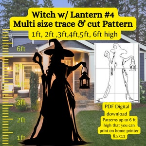 Witch Holding lantern, halloween silhouette template, yard art pdf pattern , 5ft 6ft printable woodworking pattern, diy yard decoration
