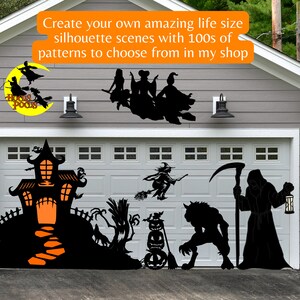 6ft Garage Door Silhouette Template, Halloween Scene Silhouette Witches ...