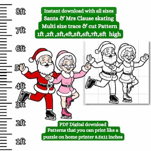 4 stopy 5 stóp 6 stóp 7 stóp 8 stóp Święty Mikołaj i pani Claus łyżwiarze, wydrukuj ślad i wytnij szablon pdf, wystawa sztuki ogrodowej, szablon do obróbki drewna sylwetkowego