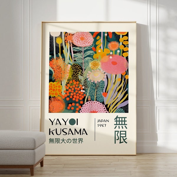 Cartel de Yayoi Kusama - Arte de pared de la galería japonesa, decoración moderna de la pared del cartel, arte de la pared japonesa como impresión abstracta de Yayoi Kusama