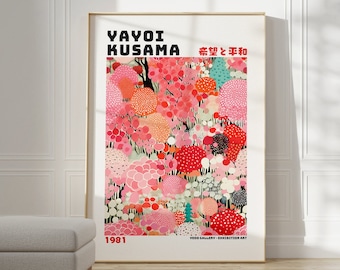 Cartel de Yayoi Kusama - Arte de pared japonés como impresión abstracta de Yayoi Kusama, arte de pared de la galería japonesa Kusama, decoración moderna de la pared del cartel