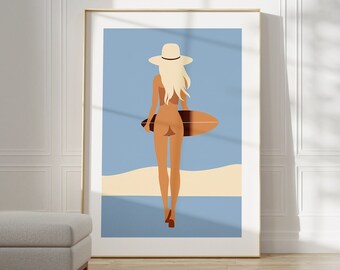 Coastal Cowgirl Surf Poster - Minimalistic Coastal Cowgirl Dorm Decor For College Girls | Vintage Surf Print | Cowgirl Wall Art | Dorm Decor