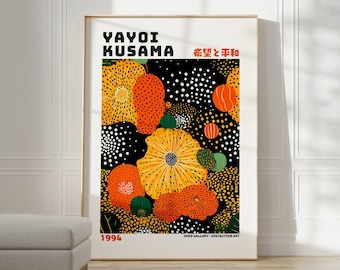 Yayoi Kusama poster - Japanse muurkunst als abstracte Yayoi Kusama print, Kusama Japanse galerij kunst aan de muur, moderne poster wanddecoratie