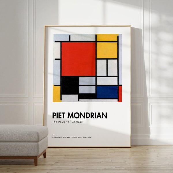 Piet Mondrian Bauhaus Poster - Abstrakter Bauhaus Mondrian Print | Geometrisches Poster | Mid Century Modern | Bauhaus Ausstellung Wandkunst