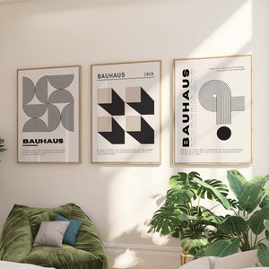 Bauhaus Poster Set - Drei Teilige Ausstellungs Kunst, Bauhaus Print Set als 3 Teilige Wandkunst, Abstrakte und Ästhetische Raumdekoration