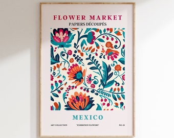 Bloemenmarktprint, moderne bloemenmarktposter, Scandinavische bloemenkunstprint, kleurrijke typografieprint voor keuken of woonkamer