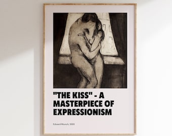 Edvard Munch The Kiss Poster, Edvard Munch Print, Tentoonstelling Poster, Vintage Mid Century Wall Art Decor, Modern Scandinavisch Abstract