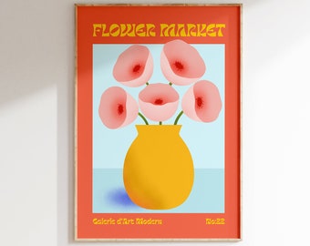 Stampa del mercato dei fiori, poster moderno del mercato dei fiori, stampa d'arte floreale scandinava, stampa tipografica colorata per cucina o soggiorno
