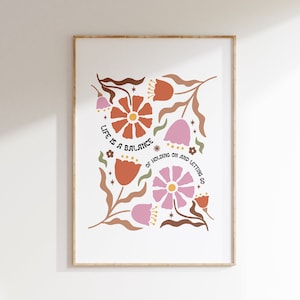 La vita è un equilibrio: poster Boho, citazione ispiratrice, stampa del mercato dei fiori, arte murale colorata, arredamento Boho, arredamento della camera indie pastello danese