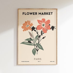 Flower Market Print, Modern Floral Flower Market Poster, Scandinavian Floral Art Print, Colorful Typography Print for Kitchen or Living Room