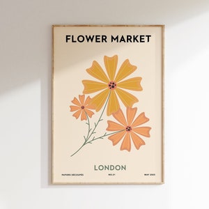 Flower Market Print, Modern Floral Flower Market Poster, Scandinavian Floral Art Print, Colorful Typography Print for Kitchen or Living Room