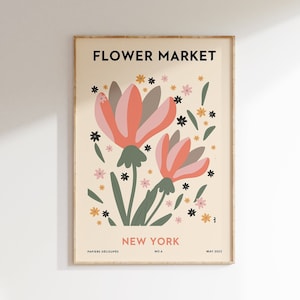 Flower Market Print, Modern Floral Flower Market Poster, Scandinavian Floral Art Print, Colorful Typography Print for Kitchen or Living Room