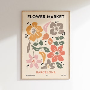 Flower Market Print, Modern Floral Flower Market Poster, Scandinavian Floral Art Print, Colorful Typography Print for Kitchen or Living Room