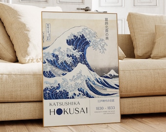 Katsushika Hokusai Poster - "The Great Wave" Japanese Wall Art, Exhibition Gallery Wall, Hokusai Print as Japanese Poster, Japandi Poster