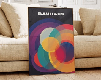 Bauhaus poster – geometrische muurkunst als woonkamerprint, retro Bauhaus print, vintage galerie tentoonstelling poster, abstracte kantoorkunst