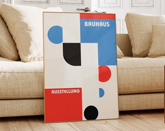 Bauhaus poster – geometrische muurkunst als woonkamerprint, retro Bauhaus print, vintage galerie tentoonstelling poster, abstracte kantoorkunst