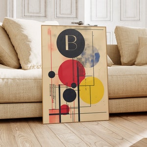 Bauhaus poster – geometrische muurkunst als woonkamerprint, retro Bauhaus print, vintage galerie tentoonstelling poster, abstracte kantoorkunst