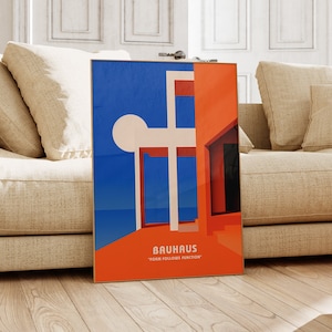 Bauhaus Poster – Geometrische Wandkunst als Wohnzimmer Print, Retro Bauhaus Druck, Vintage Galerie-Ausstellungsposter, Abstrakte Bürokunst
