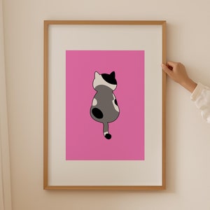 Retrato de gato calicó, póster con estampado animal rosa, impresiones artísticas de pared grises maximalistas de moda, decoración de dormitorio infantil, pósteres divertidos de gatos