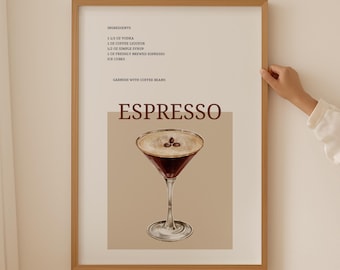 Espresso Martini Art, Bar Wall Art Kitchen Prints, Bar Sign Art Deco Poster, Bar Signs Gallery Wall Hanging, Bar Cart Decor