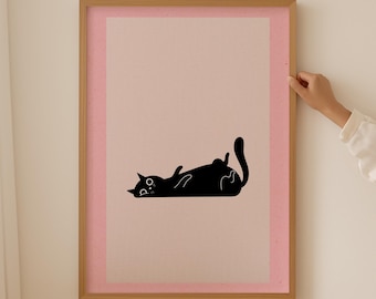 Pink Wall Art Black Cat Print, Funny Cat Meme Posters, Animal Prints Baby Room Decor, Minimalist Aesthetic Poster for Kids, Cat Lover Gift