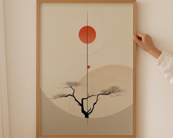 Japanese Wall Art, Neutral Abstract Painting Aesthetic Posters, Willow Tree Gallery Wall Prints, Japan Scandinavian Decor, Water Color Art