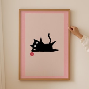 Funny Cat Posters, Pink Black Cat Wall Art, Funny Cat Meme Preppy Print, Funny Funky Animal Poster Decor, Modern Animal Artwork, Cat Gift