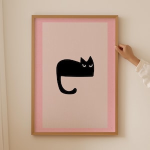 Pósteres divertidos con memes de gatos, impresiones de gatos negros para pared de guardería, decoración de pared minimalista en rosa ruborizado, retrato de gato estético de moda, regalos para amantes de los gatos