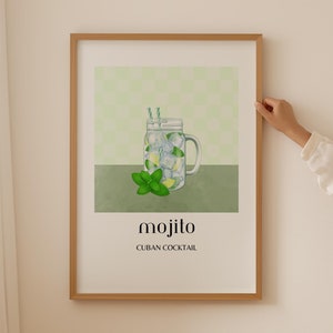 Mojito Alcohol Prints, Bar Sign Cocktail Poster, Retro Cocktail Print Signature Drinks, Cocktail Wall Art Kitchen Decor, Drink Menu