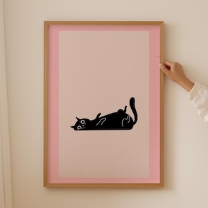 Impression de chat noir sur toile rose, affiches drôles de mèmes de chats, impressions d'animaux, décoration de chambre de bébé, affiche esthétique minimaliste pour enfants, cadeau pour amoureux des chats